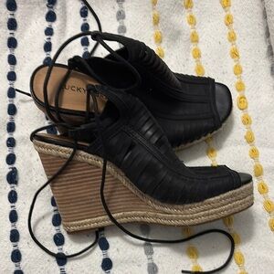 Lucky Brand Black Wedge Sandals with Ankle Strap